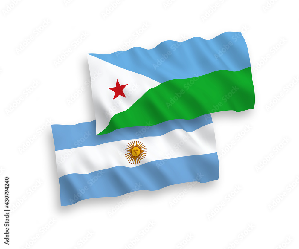 Flags of Republic of Djibouti and Argentina on a white background Flags of Republic of Djibouti and Argentina on a white background
