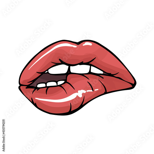 Sexy lips, teeth biting lips facial expression , modern illustration  in vector