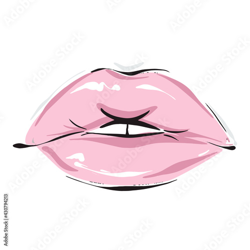 Full lips with pink lipgloss vector art