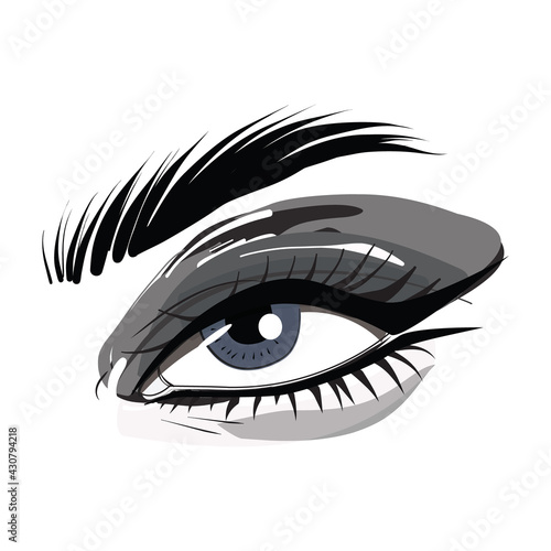 Black cat eye makeup art. Long lashes wih Mascara , beauty treatment, mink  fake lashes illustration in vector