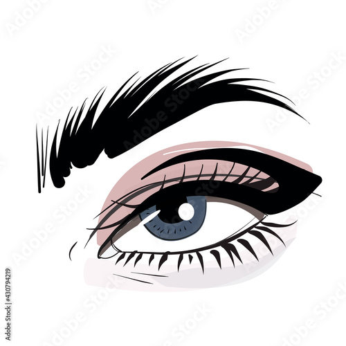 Cat eyes makeup with fake eyelashes  and brows beauty illustration, self care beauty treatment . Eyelash mapping