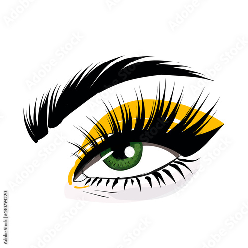 Pemanent makeup eyelash extension beauty illustration, long lashes art. Eyebrows microblading ct, makeup clipart