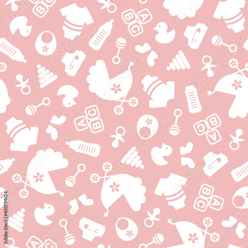 Endlosmuster Baby Icons Mädchen Rosa/Weiß