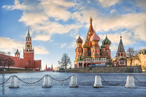 Spasskaya Tower of the Moscow Kremlin and St. Basil's Cathedral in Moscow