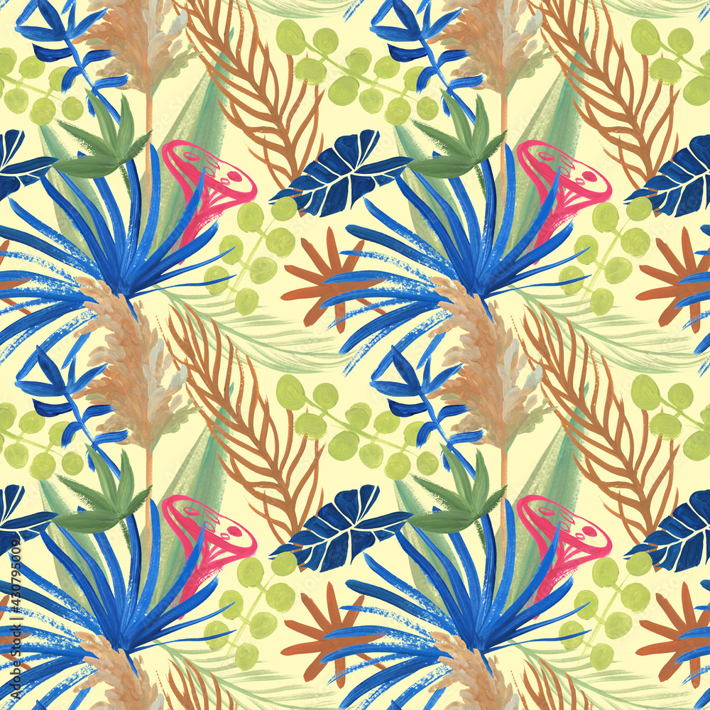bright summer modern seamless pattern painted with herbarium of tropical dried flowers for textiles and surface design bright summer modern seamless pattern painted with herbarium of tropical dried flowers for textiles and surface design