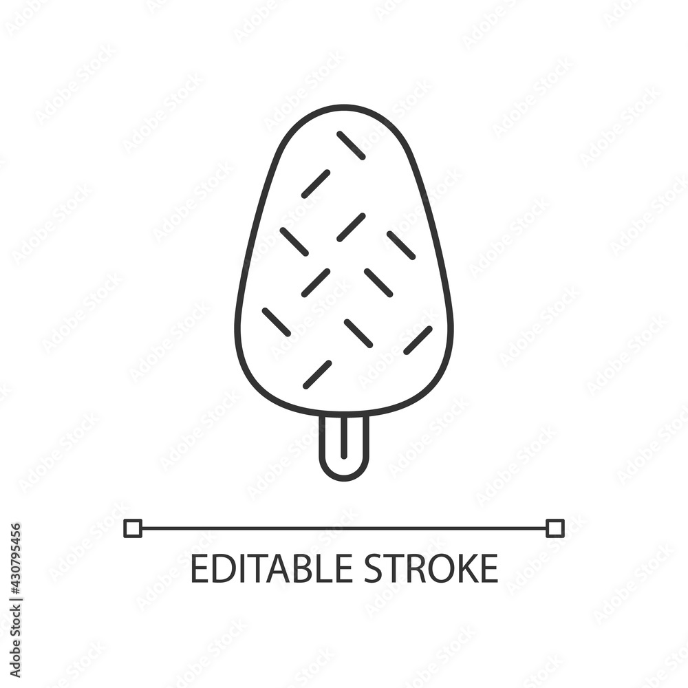 Vanilla ice cream with sprinkles linear icon. Adding texture to frozen chocolate dessert. Thin line customizable illustration. Contour symbol. Vector isolated outline drawing. Editable stroke Vanilla ice cream with sprinkles linear icon. Adding texture to frozen chocolate dessert. Thin line customizable illustration. Contour symbol. Vector isolated outline drawing. Editable stroke