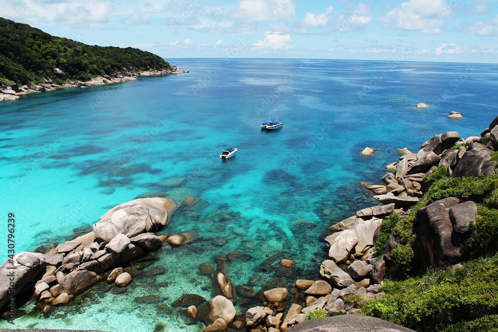 Similan Islands in Thailand azure sea water beach blue ocean tropical yacht island landscape nature resort