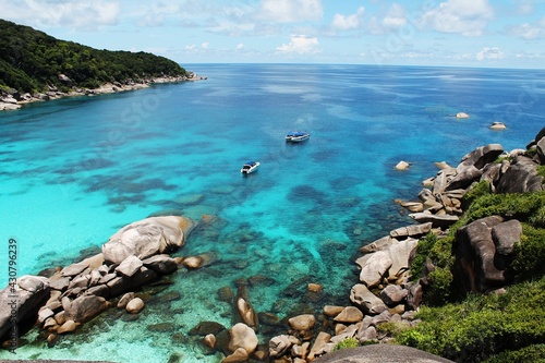 Similan Islands in Thailand azure sea water beach blue ocean tropical yacht island landscape nature resort