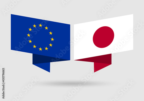 EU and Japan flags. European Union and Japanese national symbols. Vector illustration.