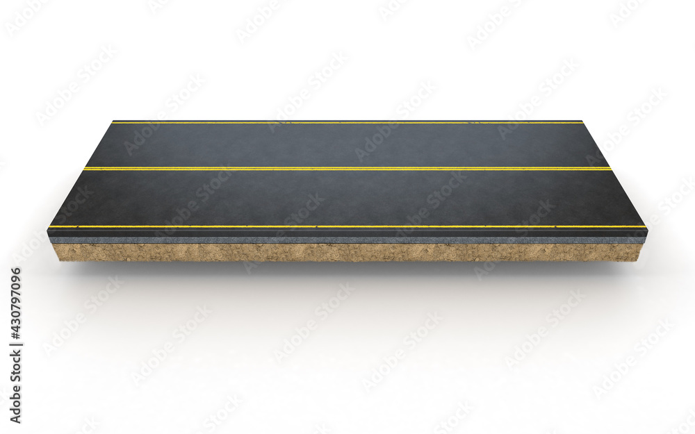 Asphalt road layers isolated on white background. 3d rendering Stock ...