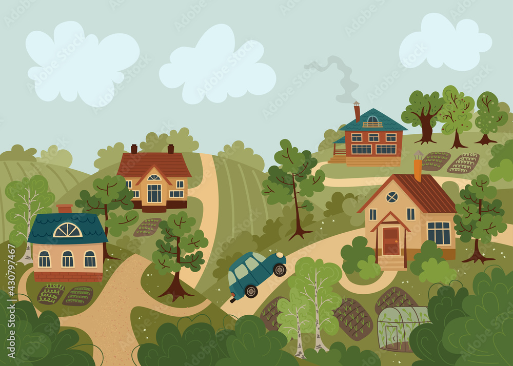 Summer holiday village, summer landscape - Vector illustration
Summer holiday village, summer landscape - Vector illustration