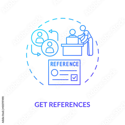 Get references concept icon. Recommendation letter idea thin line illustration. Provide a list of employment references. Good sides checklist. Vector isolated outline RGB color drawing