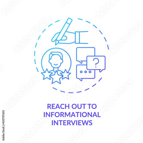 Reach out to informational interviews concept icon. Change career tip thin line illustration. Find new contacts in interested career. Vector isolated outline RGB color drawing