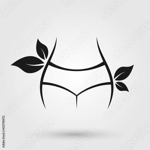 Woman body beauty icon. Young woman body with leaf for health, beauty, fitness concept.