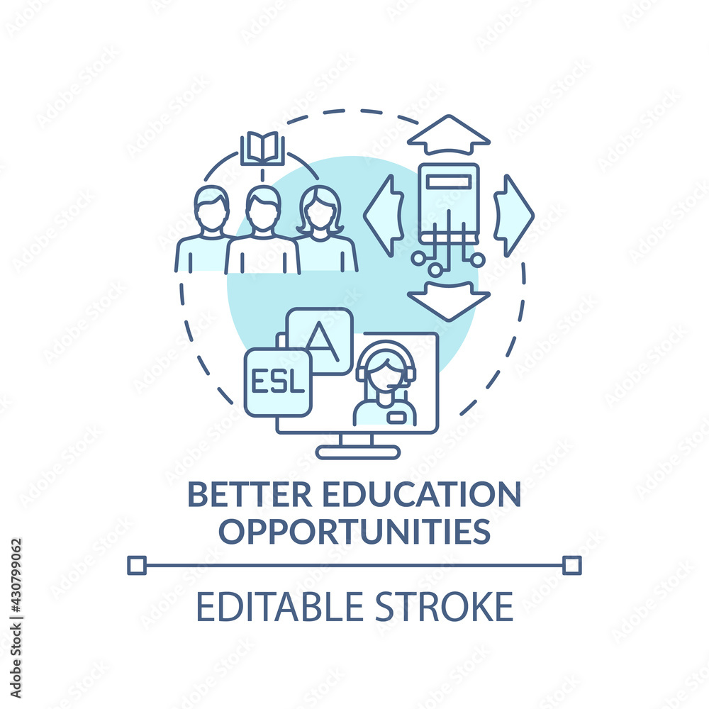 Better education opportunities turquoise concept icon. Online university. Internet training. Digital inclusion idea thin line illustration. Vector isolated outline RGB color drawing. Editable stroke