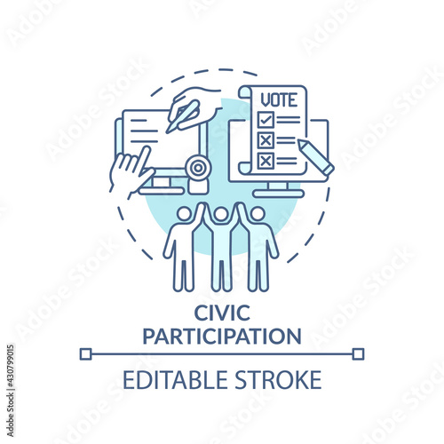 Civic participation turquoise concept icon. Social engagement. Technology integration. Digital inclusion idea thin line illustration. Vector isolated outline RGB color drawing. Editable stroke