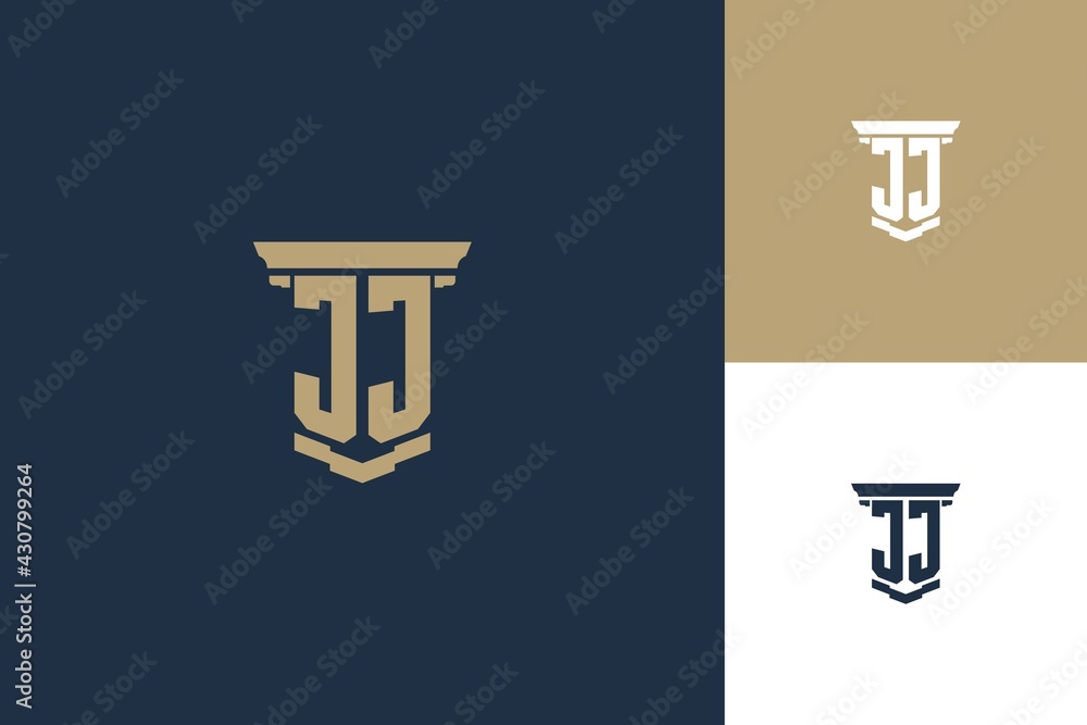 JJ monogram initials logo design with pillar icon. Attorney law logo ...