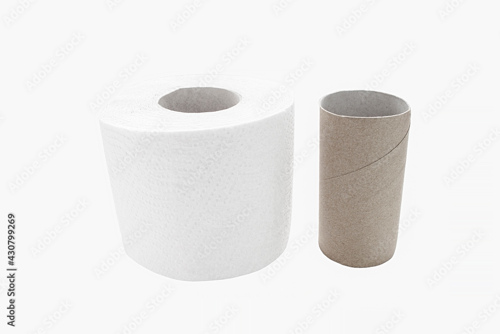White toilet paper and blank sleeve isolated on white background White toilet paper and blank sleeve isolated on white background