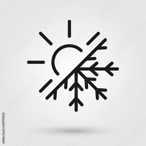 Thermal and cold resistant vector icon. Snowflake and sun illustration sign. Heat and frost symbol. photo