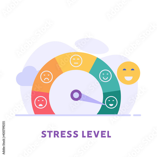 Mood scale. Concept of emotional overload, stress level, burnout, increased productivity, tiring, boring, positive, frustration employee in job. Vector illustration in flat design