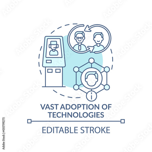 Vast adoption of technologies turquoise concept icon. Public network. Online network. Digital inclusion idea thin line illustration. Vector isolated outline RGB color drawing. Editable stroke © bsd studio