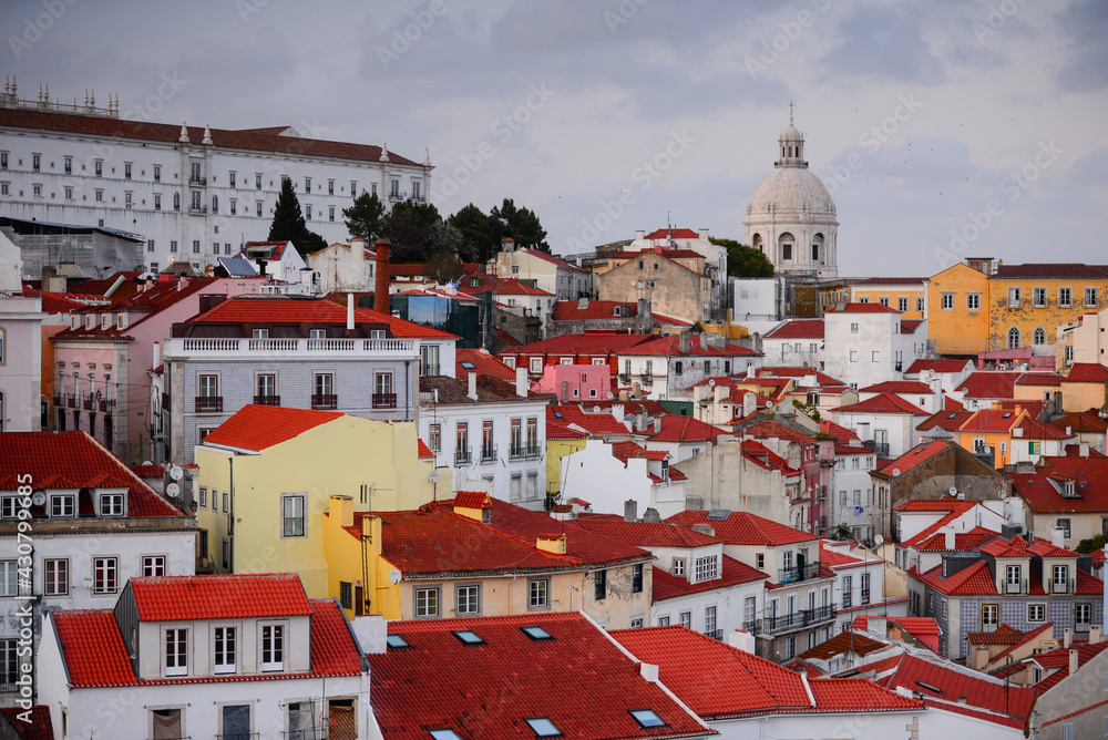 Overcast late afternoon on the Alfama district from the Miradouro de Santa Luzia viewpoint, Lisboa, Portugal	
