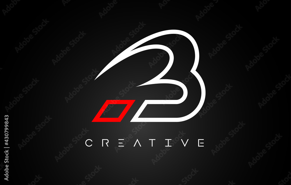 Fototapeta premium B Letter Design Logo with Monogram Line White and Red colors on a Black background Vector
