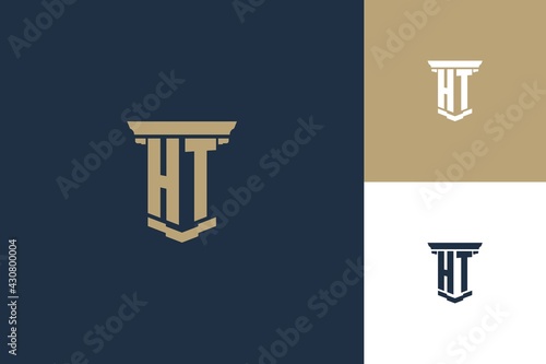 HT monogram initials logo design with pillar icon. Attorney law logo design