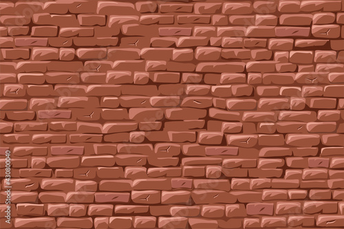 Brick red wall. Background brickwork. Old shabby house facade. Vector isolated pattern.