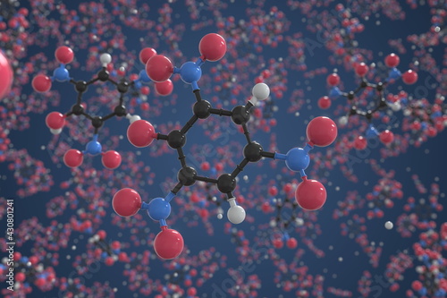 Molecule of picric acid, ball-and-stick molecular model. Scientific 3d rendering photo