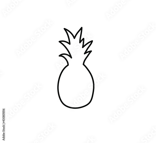 Vector isolated pineapple ananas contour line drawing. Pineapple shape silhouette stencil template
