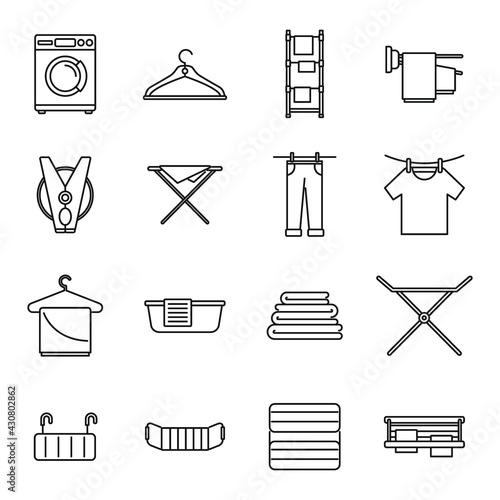Tumble dryer machine icons set, outline style