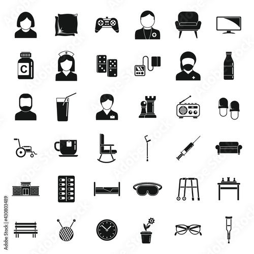 Active nursing home icons set, simple style