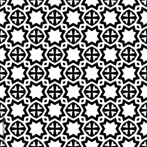  Geometric vector pattern with triangular elements. Seamless abstract ornament for wallpapers and backgrounds. Black and white colors.