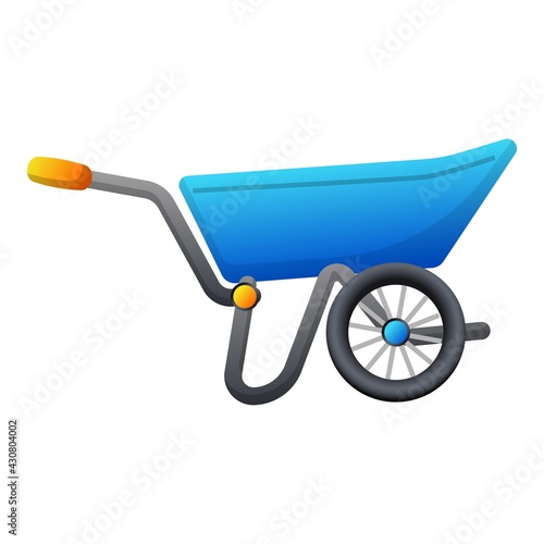 Garden wheelbarrow icon, cartoon style