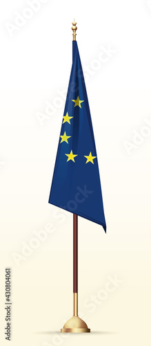 European Union flag on a gold stand. EU flag on flagpole. Vector illustration