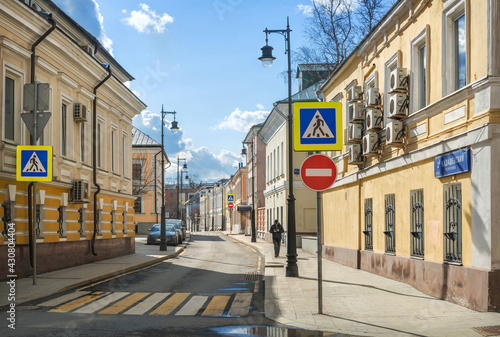 Ancient buildings at 2 Kadashevsky lane in Moscow. Inscription: 2 Kadashevsky lane photo