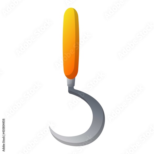 Garden sickle icon, cartoon style