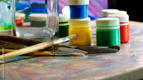 Foto art brushes and paints . art painting . color background