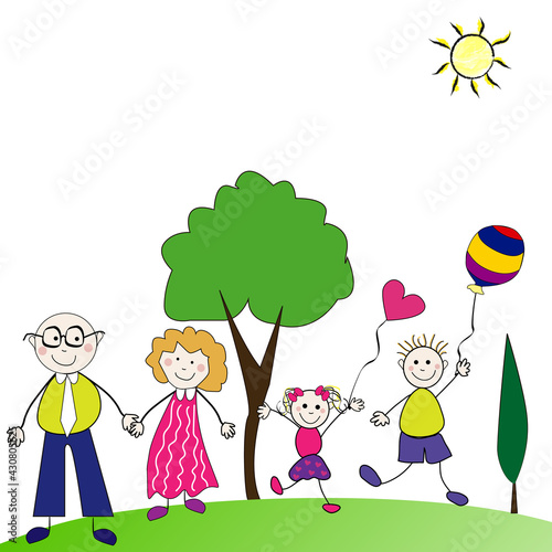 Paisaje con familia feliz.