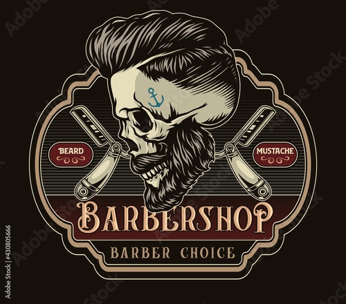 Barbershop colorful retro label photo