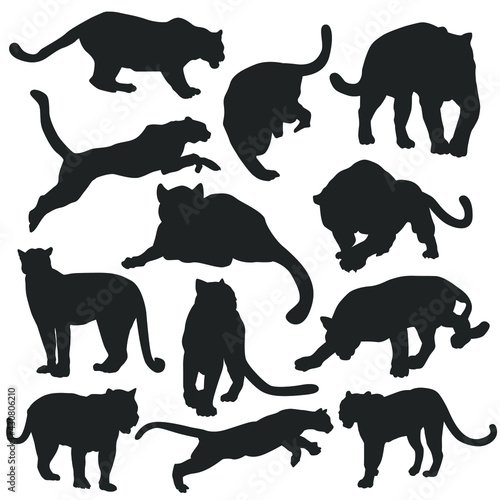 Panther Illustration Clip Art Design Scene. Animal Collection Silhouettes Icon Vector.
