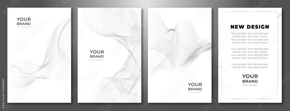 Modern abstract cover design set. White, grey line pattern. Premium stripe vector layout for business background, certificate, brochure.