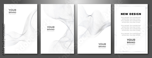Modern abstract cover design set. White, grey line pattern. Premium stripe vector layout for business background, certificate, brochure.