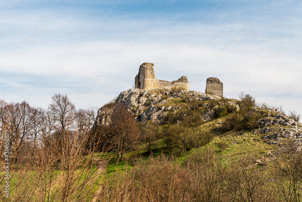 Ruins of Sirtoci hradek castle in Palava mountains in Czech republic