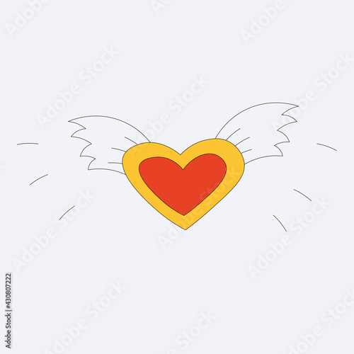 punk heart shape with wings . Romantic valentine greeting card 60s and 70s. hippie style for valentine's day.Bizarre funky sticker. Isolated tattoo template.Childish hand drawn.unrequited love