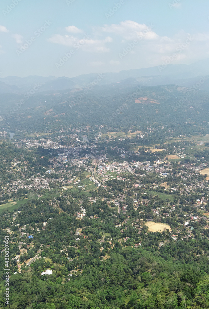 Scenic city view over Gampola mountains - Sri Lanka.
