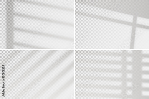 Overlay window effect on transparent background. Set of four scenes of natural lighting. Minimalistic window frames blurred banner mockup