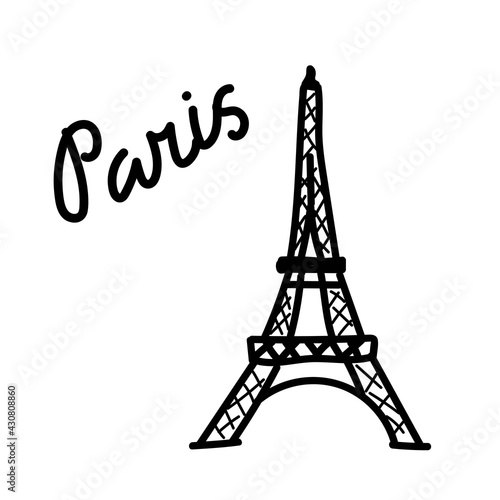 Eifel tower. Hand drawn doodle vector illustration isolated on whithe background. Simple drawings with black color