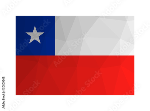 Vector isolated illustration. National chilean flag with five-pointed star and in white  red  blue colors. Official symbol of Chile. Creative design in low poly style with triangular shapes.
